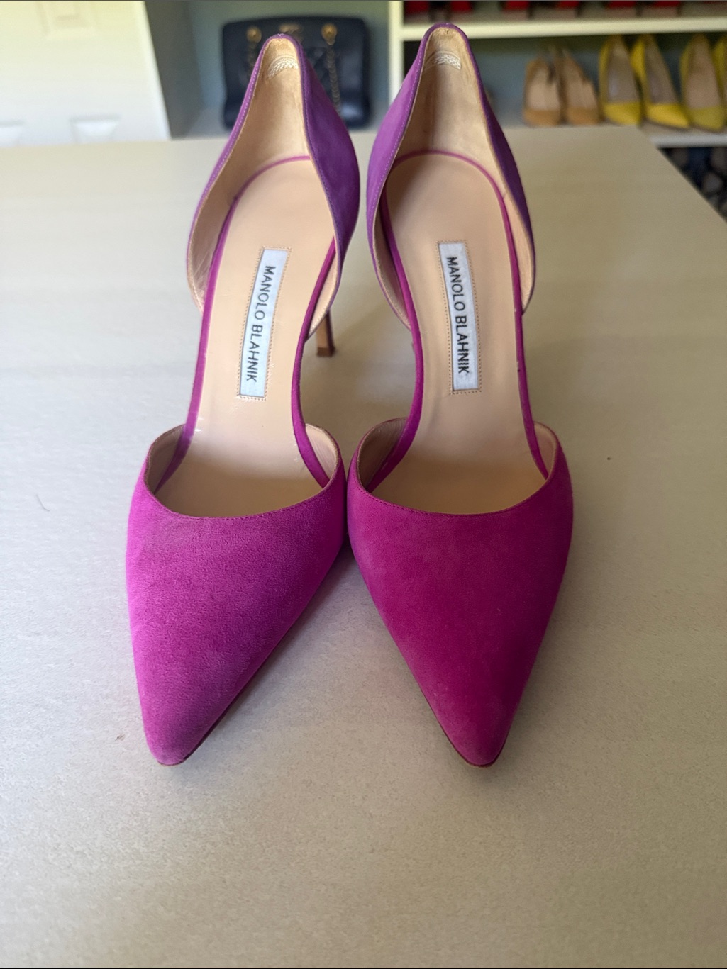 Manolo Blahnik Fuchsia Suede Pointed-Toe D'orsay Pumps